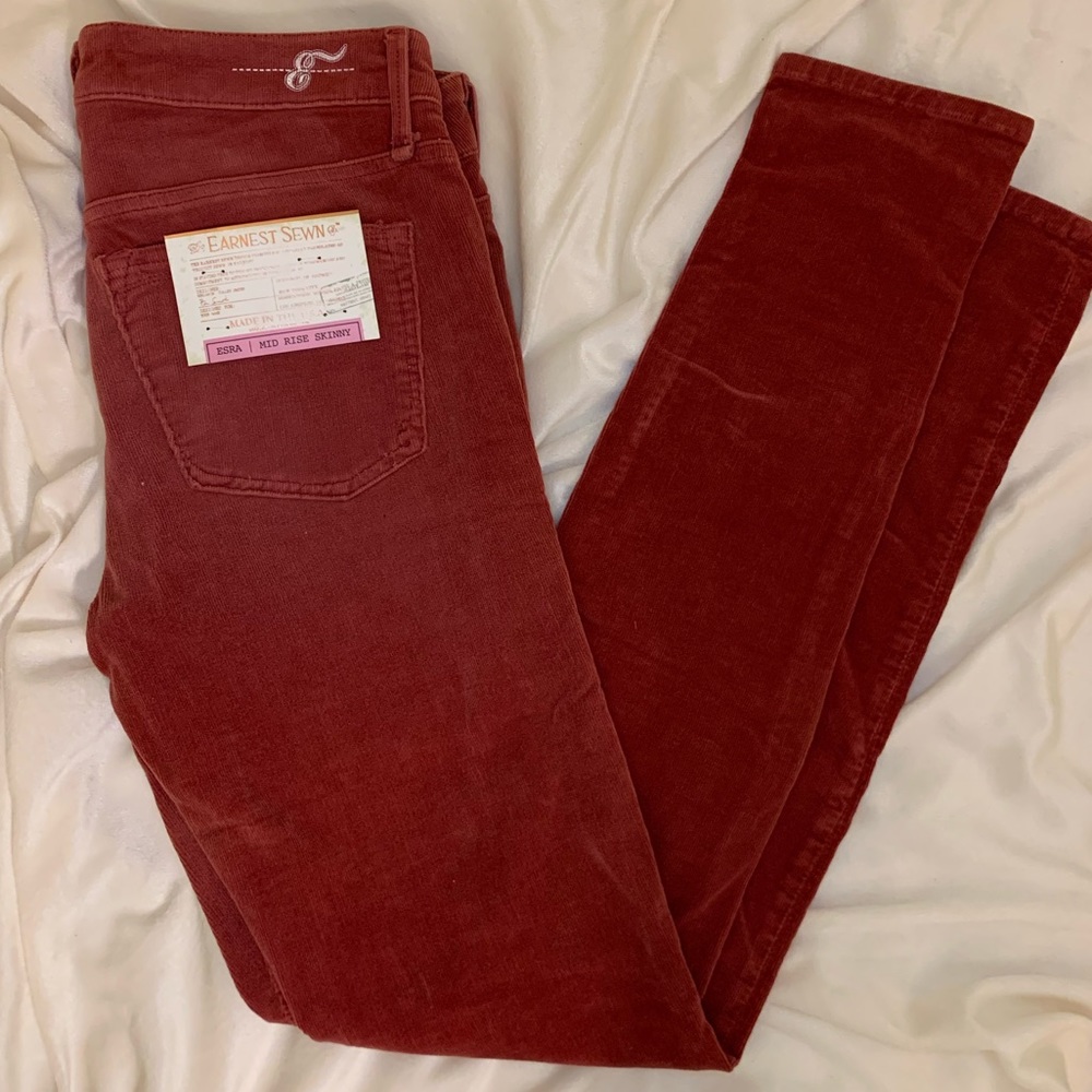 Earnest Sewn Mid Rise Skinny Burgundy Corduroy
